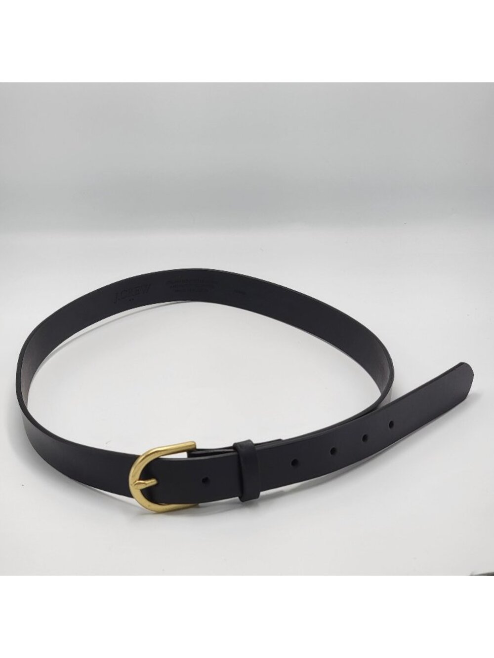 J.Crew Black Italian Leather Belt With Gold-Tone Buckle Made In Mexico